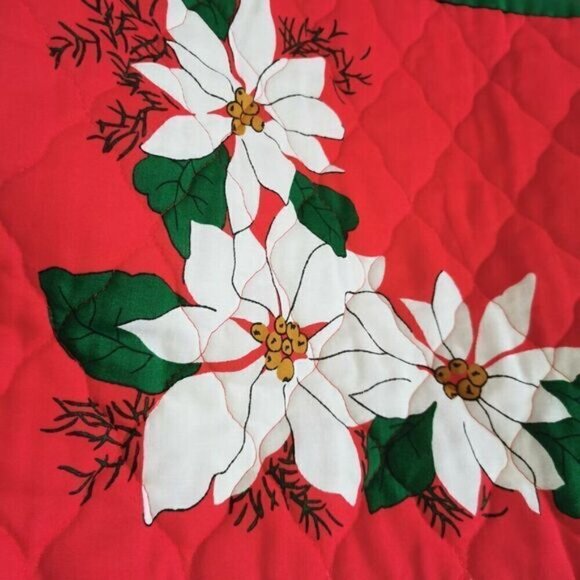 Vintage Christmas Poinsettia Fabric Placemats Set of 4, 12"x19" Holiday Table - Picture 2 of 8